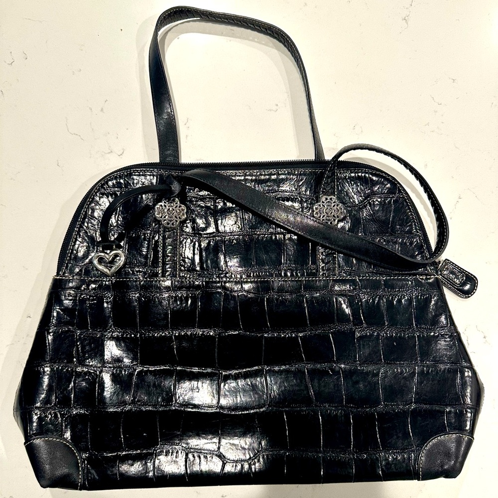 Vintage BRIGHTON Black Croc Embossed Leather Shoulder Purse